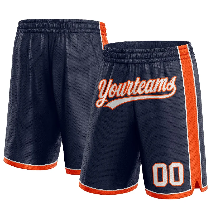 Stylish Unisex Outfit Ideas Fashion Forward Custom Navy White-Orange Authentic Basketball Shorts Stylish Unisex Outfit Ideas Fashion Forward Custom Navy White-Orange Authentic Basketball Shorts