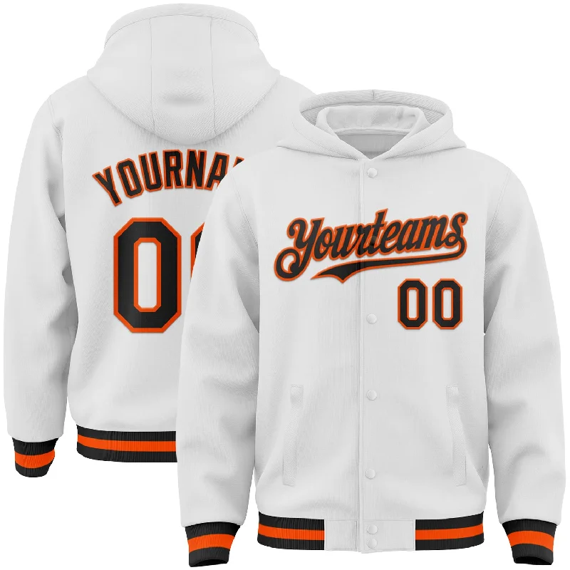 Urban-Inspired Unisex Fashion Trends Exclusive Sale Custom White Black-Orange Bomber Full-Snap Varsity Letterman Hoodie Jacket Urban-Inspired Unisex Fashion Trends Exclusive Sale Custom White Black-Orange Bomber Full-Snap Varsity Letterman Hoodie Jacket