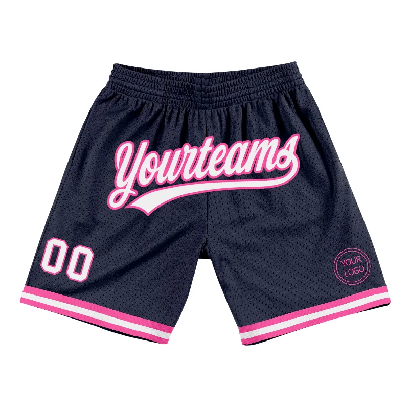 Sleek And Contemporary Gender-Free Outfits Glamorous Fashion Offers Custom Navy White-Pink Authentic Throwback Basketball Shorts