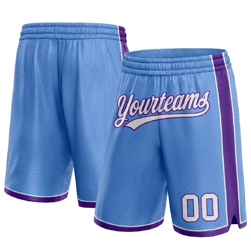 Comfortable Unisex Streetwear Urban Fashion Custom Light Blue White-Purple Authentic Basketball Shorts Comfortable Unisex Streetwear Urban Fashion Custom Light Blue White-Purple Authentic Basketball Shorts