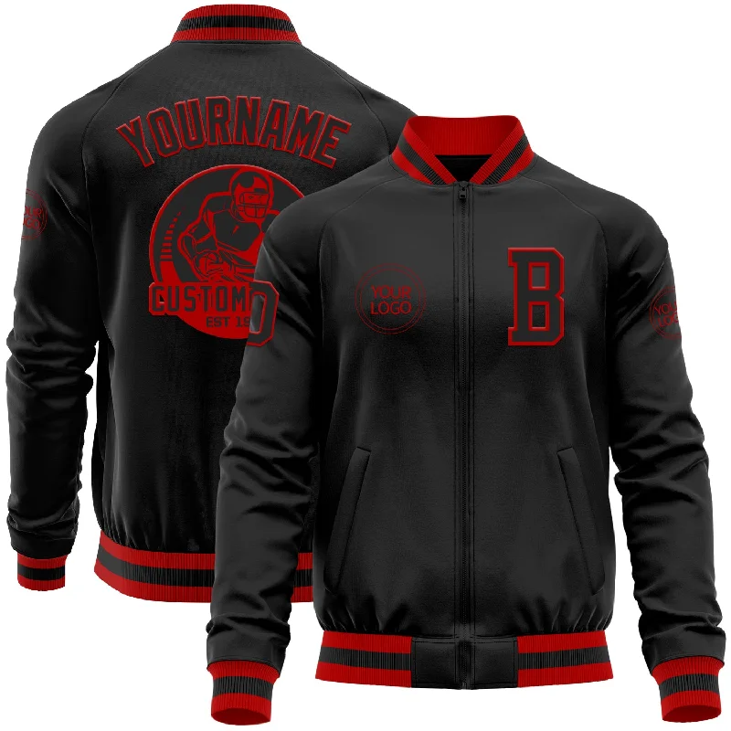 Modern Unisex Streetwear Outfits Massive Selection Sale Custom Black Red Bomber Varsity Letterman Zipper Jacket Modern Unisex Streetwear Outfits Massive Selection Sale Custom Black Red Bomber Varsity Letterman Zipper Jacket