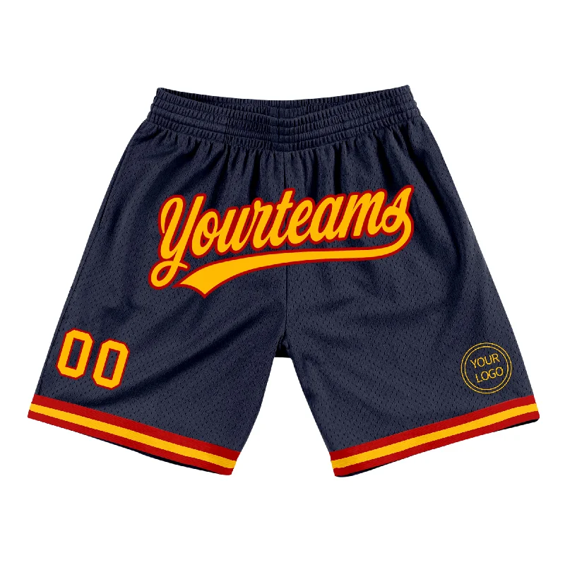 Functional And Stylish Unisex Wear Edgy Fashion Deals Custom Navy Gold-Red Authentic Throwback Basketball Shorts Functional And Stylish Unisex Wear Edgy Fashion Deals Custom Navy Gold-Red Authentic Throwback Basketball Shorts