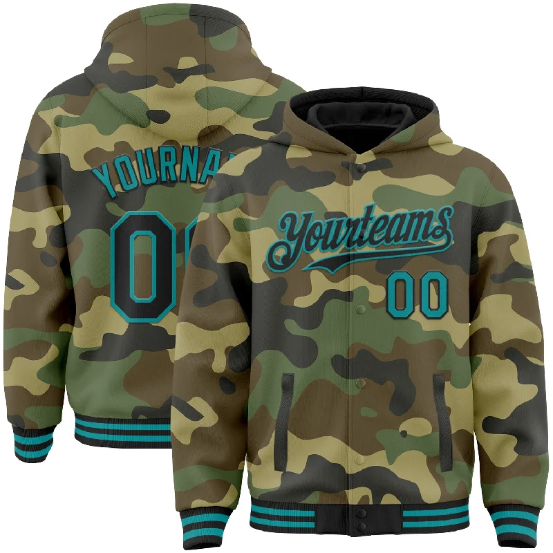 Unisex Casual Fashion Trends Luxury Fashion Custom Camo Black-Teal Bomber Full-Snap Varsity Letterman Salute To Service Hoodie Jacket Unisex Casual Fashion Trends Luxury Fashion Custom Camo Black-Teal Bomber Full-Snap Varsity Letterman Salute To Service Hoodie Jacket