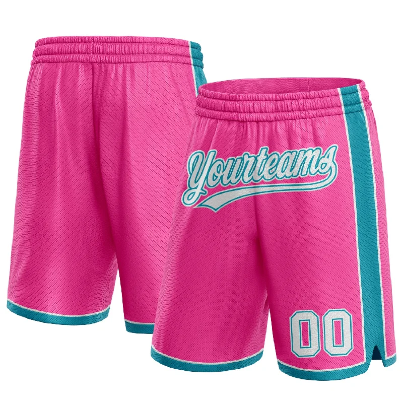 Chic And Casual Unisex Fashion Trends Fresh Fashion Discounts Custom Pink White-Teal Authentic Basketball Shorts Chic And Casual Unisex Fashion Trends Fresh Fashion Discounts Custom Pink White-Teal Authentic Basketball Shorts