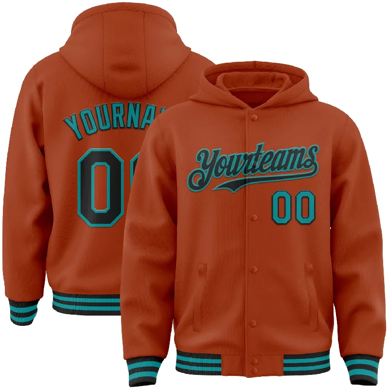 Gender-Neutral Fashion For Everyday Style Vintage Style Deals Custom Texas Orange Black-Teal Bomber Full-Snap Varsity Letterman Hoodie Jacket Gender-Neutral Fashion For Everyday Style Vintage Style Deals Custom Texas Orange Black-Teal Bomber Full-Snap Varsity Letterman Hoodie Jacket