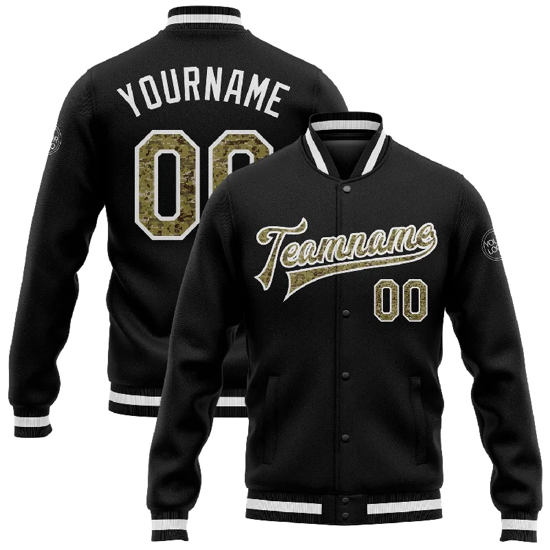 High-Quality Unisex Fashion Basics Casual Chic Deals Custom Black Camo-White Bomber Full-Snap Varsity Letterman Jacket High-Quality Unisex Fashion Basics Casual Chic Deals Custom Black Camo-White Bomber Full-Snap Varsity Letterman Jacket