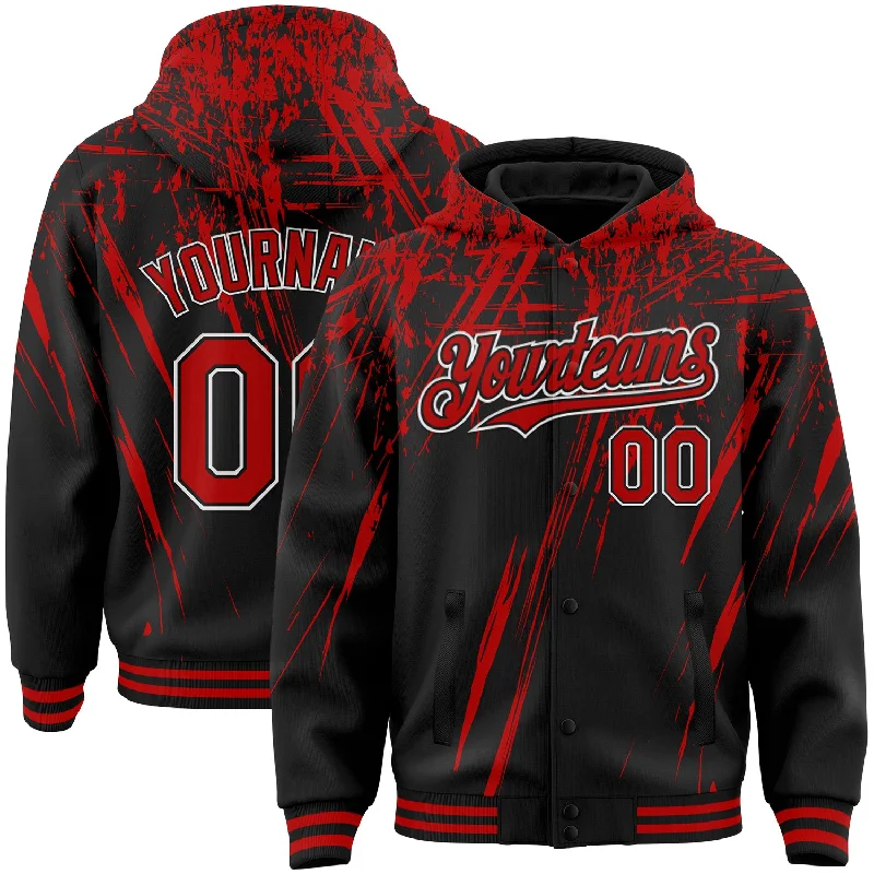 Modern Unisex Clothing For Any Occasion New Styles Just In Custom Black Red-White Splash 3D Pattern Design Bomber Full-Snap Varsity Letterman Hoodie Jacket