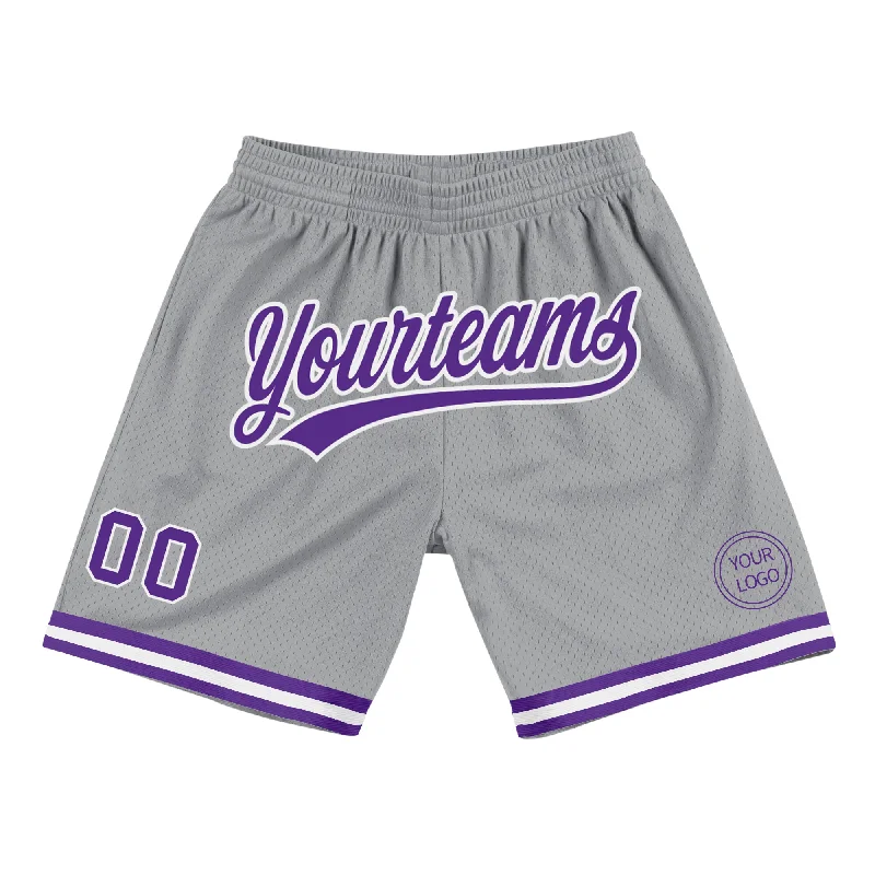 Gender-Neutral Clothing Styles Style Upgrade Custom Gray Purple-White Authentic Throwback Basketball Shorts Gender-Neutral Clothing Styles Style Upgrade Custom Gray Purple-White Authentic Throwback Basketball Shorts