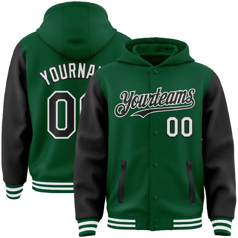 Casual Yet Sophisticated Unisex Fashion Sustainable Fashion Extravaganza Custom Kelly Green Black-White Bomber Full-Snap Varsity Letterman Two Tone Hoodie Jacket Casual Yet Sophisticated Unisex Fashion Sustainable Fashion Extravaganza Custom Kelly Green Black-White Bomber Full-Snap Varsity Letterman Two Tone Hoodie Jacket