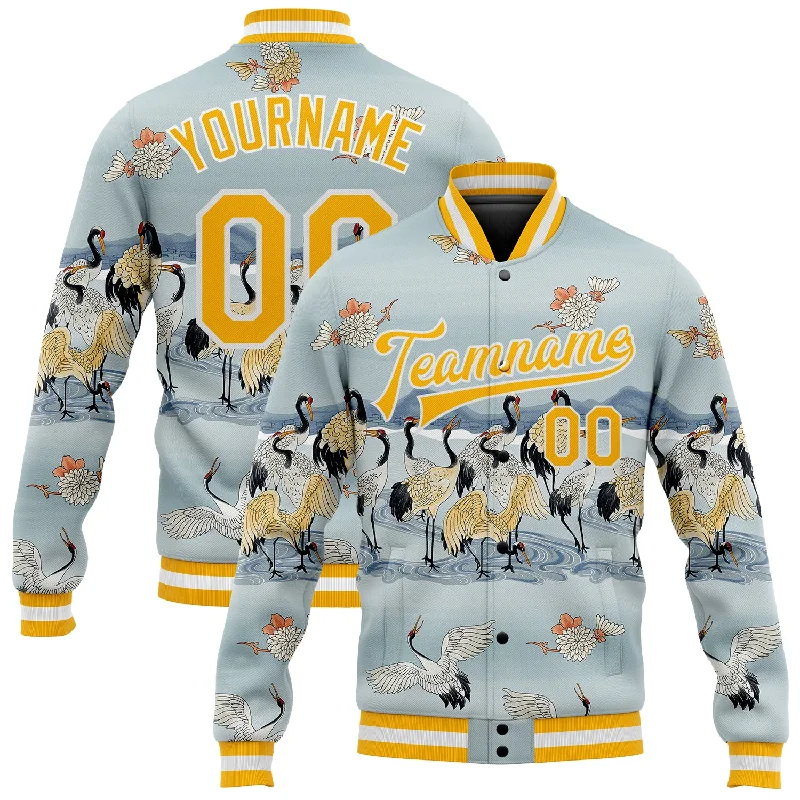 Fashion-Forward Gender-Neutral Outerwear Huge Discounts This Week Custom Lakes Blue Gold-White Heron 3D Pattern Design Bomber Full-Snap Varsity Letterman Jacket Fashion-Forward Gender-Neutral Outerwear Huge Discounts This Week Custom Lakes Blue Gold-White Heron 3D Pattern Design Bomber Full-Snap Varsity Letterman Jacket