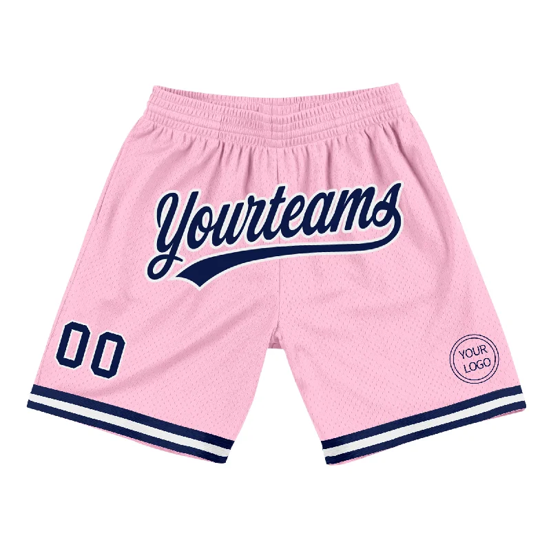 Classic And Timeless Unisex Style Affordable Luxury Fashion Custom Light Pink Navy-White Authentic Throwback Basketball Shorts