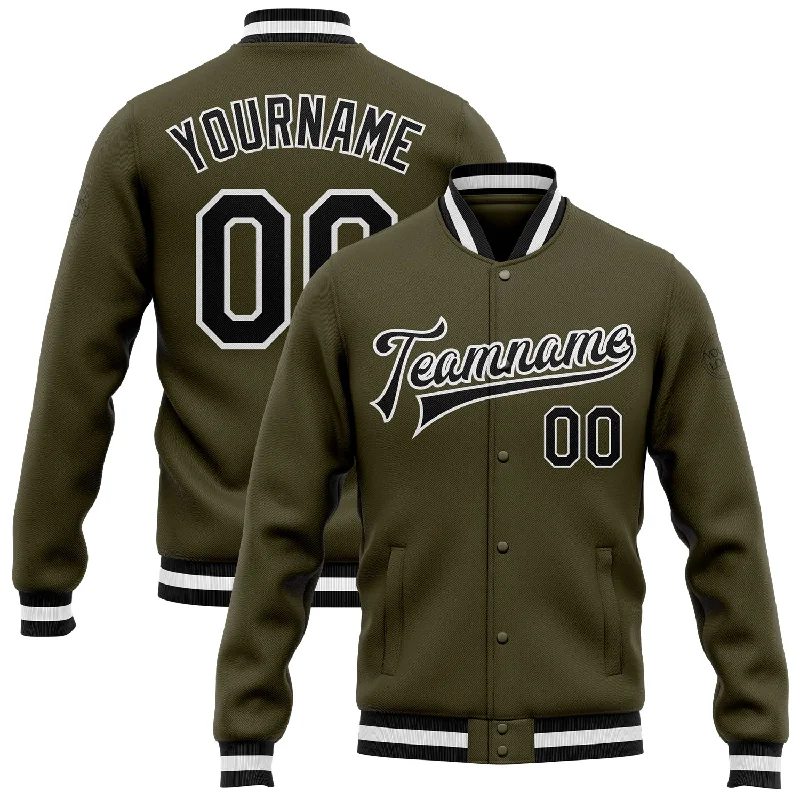 Fashion-Forward Gender-Neutral Outfit Ideas Vintage-Inspired Style Offers Custom Olive Black-White Bomber Full-Snap Varsity Letterman Salute To Service Jacket Fashion-Forward Gender-Neutral Outfit Ideas Vintage-Inspired Style Offers Custom Olive Black-White Bomber Full-Snap Varsity Letterman Salute To Service Jacket