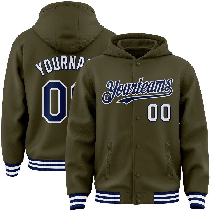 Unisex Casual Fashion Trends Exclusive Designer Style Deals Custom Olive Navy-White Bomber Full-Snap Varsity Letterman Salute To Service Hoodie Jacket Unisex Casual Fashion Trends Exclusive Designer Style Deals Custom Olive Navy-White Bomber Full-Snap Varsity Letterman Salute To Service Hoodie Jacket