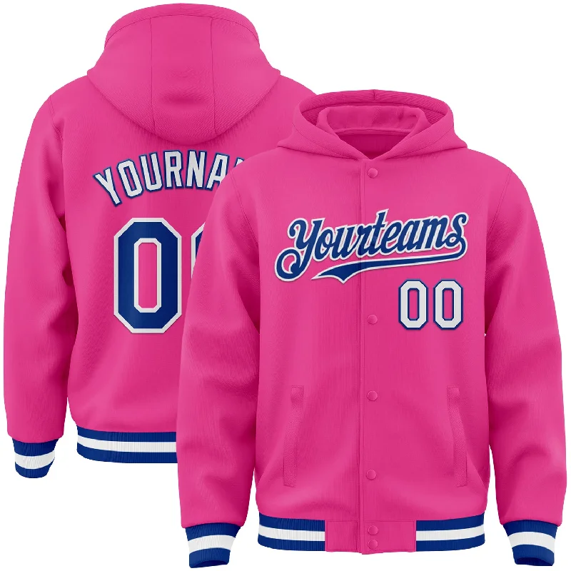 Urban Unisex Fashion Outfits Casual Yet Chic Sales Custom Pink Royal-White Bomber Full-Snap Varsity Letterman Hoodie Jacket