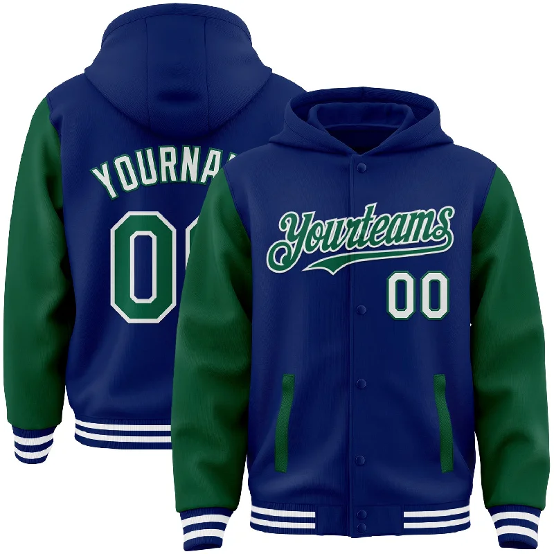Oversized Unisex Fashion Pieces Unbeatable Prices Custom Royal Kelly Green-White Bomber Full-Snap Varsity Letterman Two Tone Hoodie Jacket Oversized Unisex Fashion Pieces Unbeatable Prices Custom Royal Kelly Green-White Bomber Full-Snap Varsity Letterman Two Tone Hoodie Jacket