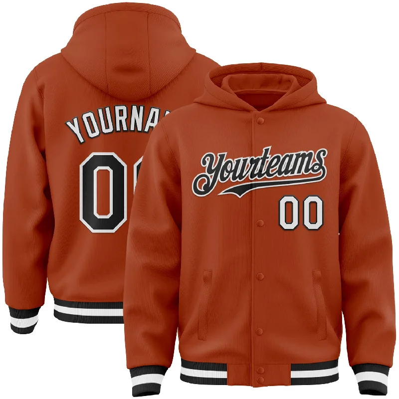 All-Season Unisex Clothing Collection Trendy Street Style Custom Texas Orange Black-White Bomber Full-Snap Varsity Letterman Hoodie Jacket All-Season Unisex Clothing Collection Trendy Street Style Custom Texas Orange Black-White Bomber Full-Snap Varsity Letterman Hoodie Jacket