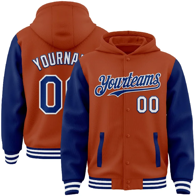 Minimalist Unisex Wardrobe Must-Haves Exclusive Discount Custom Texas Orange Royal-White Bomber Full-Snap Varsity Letterman Two Tone Hoodie Jacket Minimalist Unisex Wardrobe Must-Haves Exclusive Discount Custom Texas Orange Royal-White Bomber Full-Snap Varsity Letterman Two Tone Hoodie Jacket