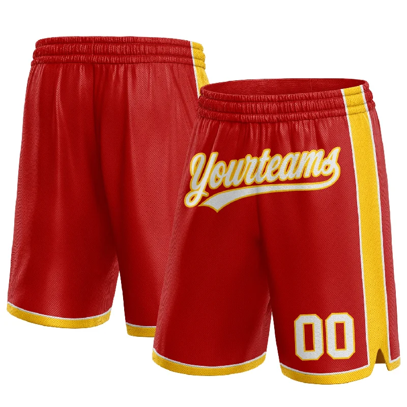 Unisex Casual Wear For All Seasons Limited Edition Custom Red White-Yellow Authentic Basketball Shorts Unisex Casual Wear For All Seasons Limited Edition Custom Red White-Yellow Authentic Basketball Shorts