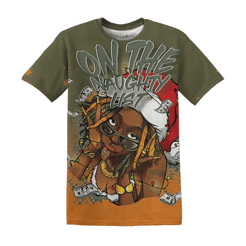 Trendy Unisex Streetwear Fashion Olive 5s NastyJamz T-Shirt Match Xmas Naughty List All-Over Print Trendy Unisex Streetwear Fashion Olive 5s NastyJamz T-Shirt Match Xmas Naughty List All-Over Print