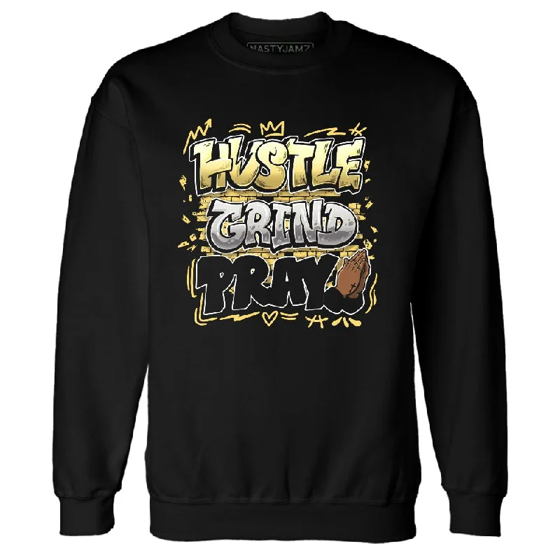 Bold And Trendy Gender-Neutral Outfits Exclusive Designer Style Deals PT Metallic Gold White 12s NastyJamz Sweatshirt Match Hustle Grind Pray