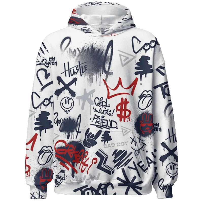 Comfortable Unisex Streetwear Unleash Your Trendy Side NastyJamz White Navy 6s Hoodie Match Graffiti King Doodle Style All-Over Print Comfortable Unisex Streetwear Unleash Your Trendy Side NastyJamz White Navy 6s Hoodie Match Graffiti King Doodle Style All-Over Print
