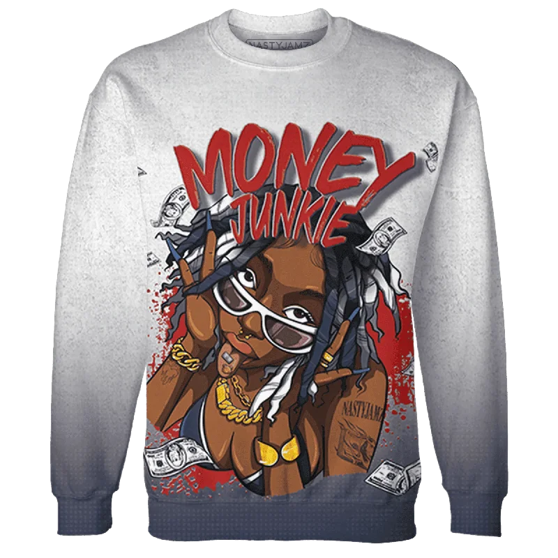Functional And Stylish Unisex Wear Unleash Your Trend Driven Style NastyJamz White Navy 6s Sweatshirt Match Money Junkie All-Over Print Functional And Stylish Unisex Wear Unleash Your Trend Driven Style NastyJamz White Navy 6s Sweatshirt Match Money Junkie All-Over Print