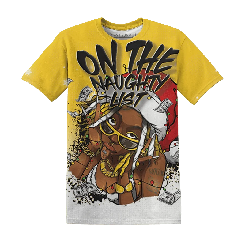Sustainable Gender-Neutral Apparel Yellow Ochre 6s NastyJamz T-Shirt Match Xmas Naughty List All-Over Print Sustainable Gender-Neutral Apparel Yellow Ochre 6s NastyJamz T-Shirt Match Xmas Naughty List All-Over Print